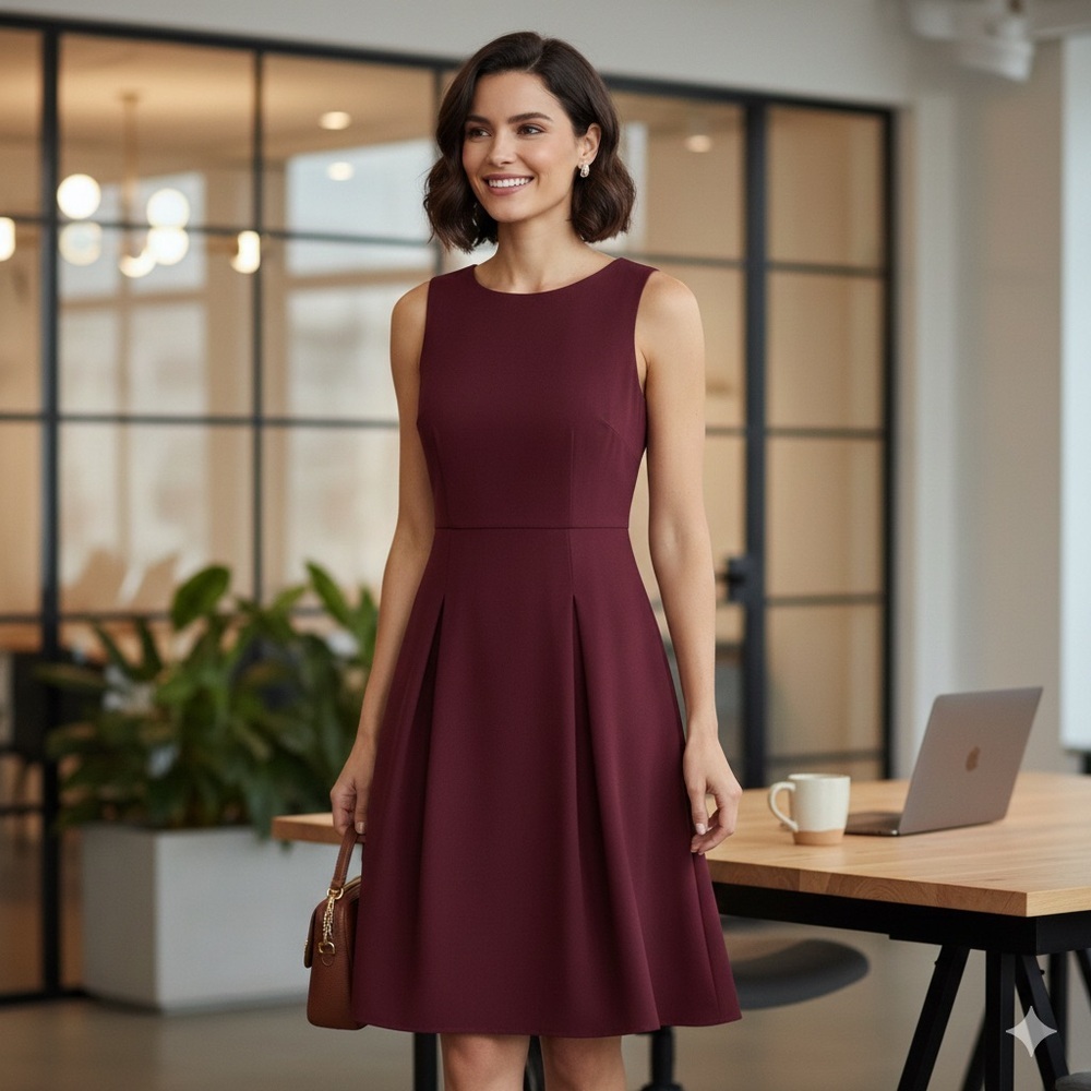 COS Sz 4 Burgundy Tailored Office Wear Sleeveless A Line Dress